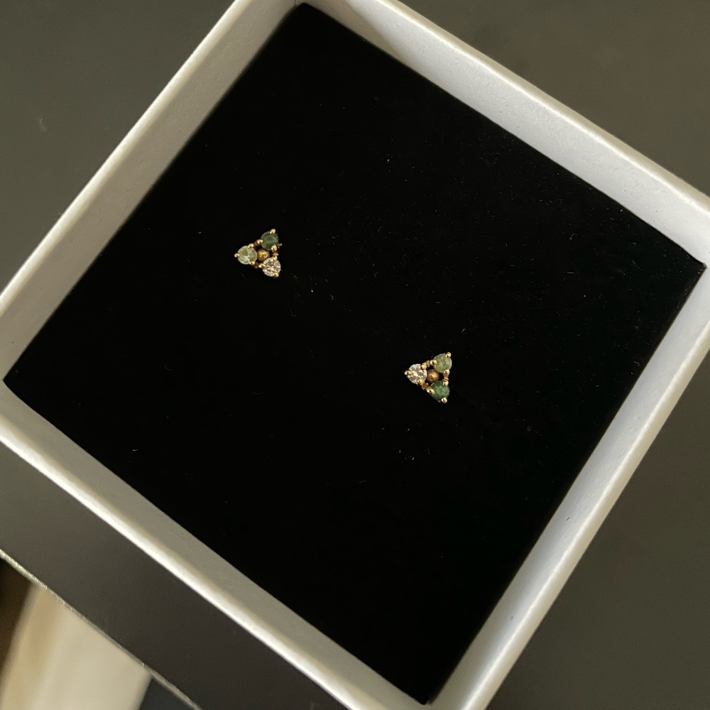 Wwake Botany Tri-Stone Earrings -Tourmaline and diamonds